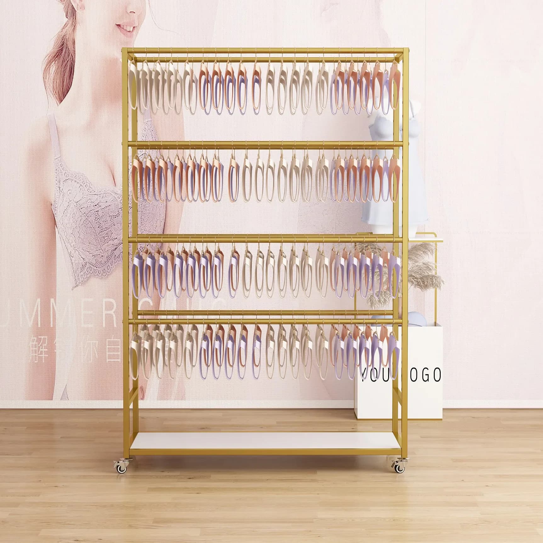 Iron Artwork With Painted FinishUnderwear Store Adjustable Floor-to-ceiling Nakajima Underwear Display Rack Underwear Pajamas Di