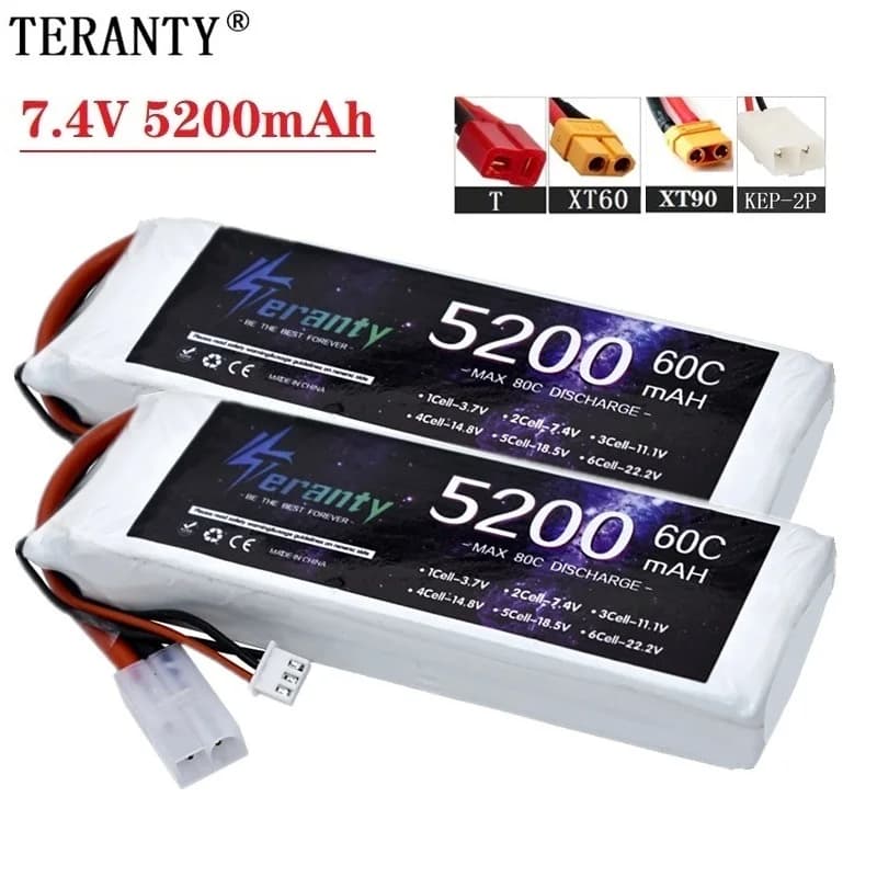 Batteria Lipo 2S 7.4V 5200mAh 60C con Deans XT60 Tamiya/KET-2P per RC Aereo Elicottero Drone Quad FPV Modello Racing Hobby