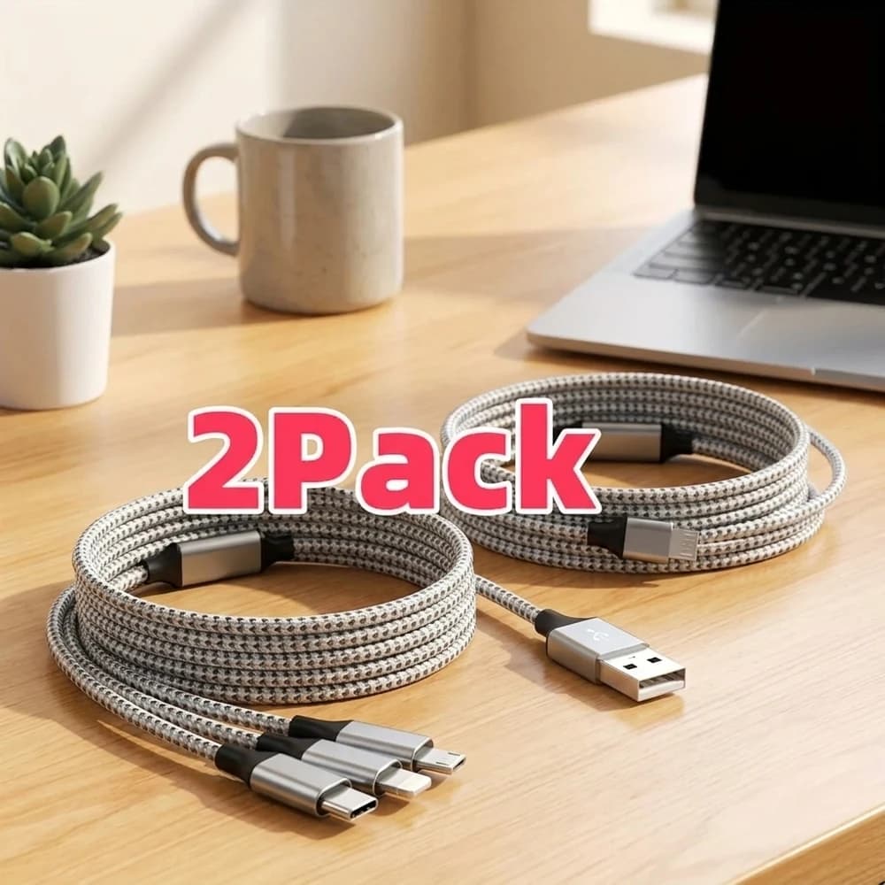 2 cavi USB 3-in-1 5A per ricarica rapida, cavo multi-caricatore intrecciato in nylon da 1,2 m con connettori Type-C e Micro USB, compatibile con