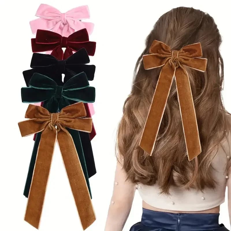 2Styles Velvet Bowknot Hair Clips for Women Elegant Sweat Double Bows Long Tassel Barrettes Hairpin Styling Korean Accessories