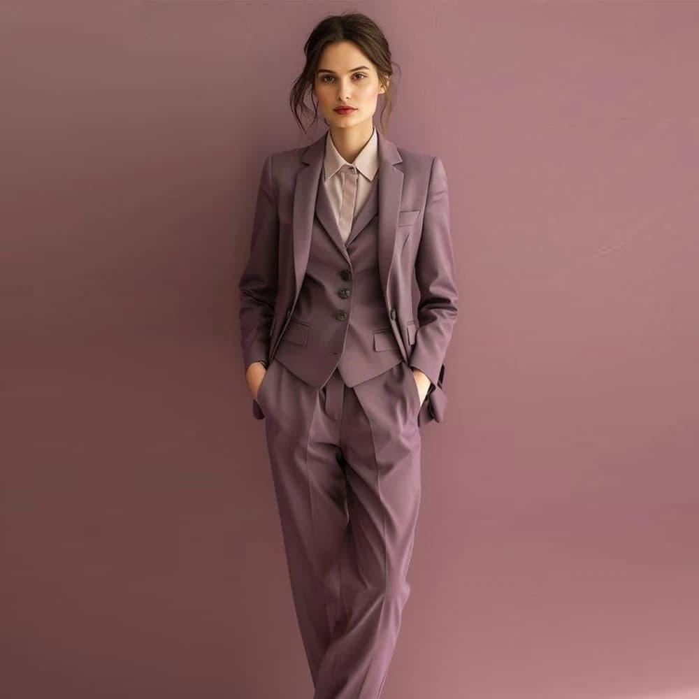 Mauve 3 Pieces Suit for Women Elegant Woman Suit Jacket Vest and Pants Set Wedding Party Suit Blazer Office Lady Wear