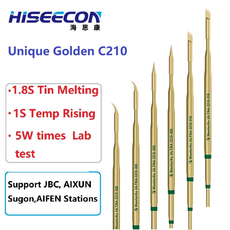 Premium MasterXu Golden C210 Punta per saldatore 018 Per JBC Sugon HS-02 T80 T26 T210 T245 Stazione originale Circuito di riparazione