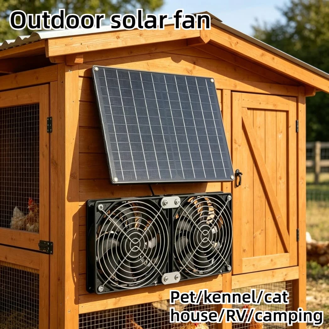 Ventilatore Solare Portatile NUOVO 2026 con Doppio Motore e Pannello Solare ad Alta Efficienza da 15W, Raffreddamento Silenzioso per Pollaio, Cuccia per Cani, Serra