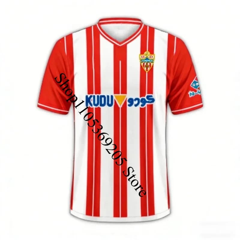 Maglia da Calcio UD Almeria con Stampa 3D, Maglietta Sportiva a Righe Rosse e Bianche, Asciugatura Rapida e Traspirante per Uomo, Abbigliamento da Allenamento