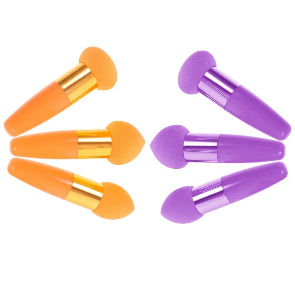 Set di 6 Pennelli Spugna per Trucco, Strumenti Portatili per Applicazione di Fondotinta, Correttore e Blush, Utilizzabili con o Senza Acqua