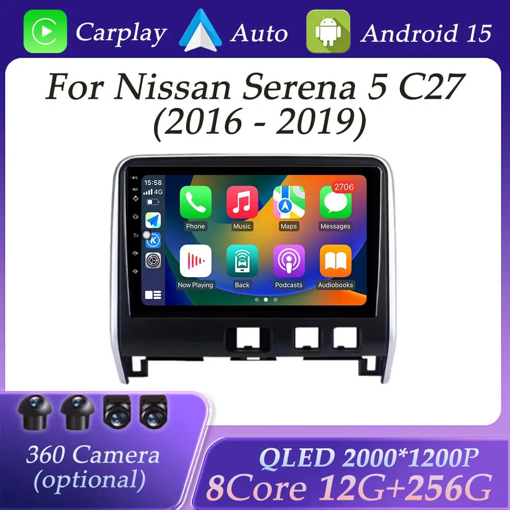 For Nissan Serena 5 C27 2016 - 2019 CarPlay HD Screen Car Radio Video Audio Multimedia Player DSP Stereo GPS Navigation No 2 Din