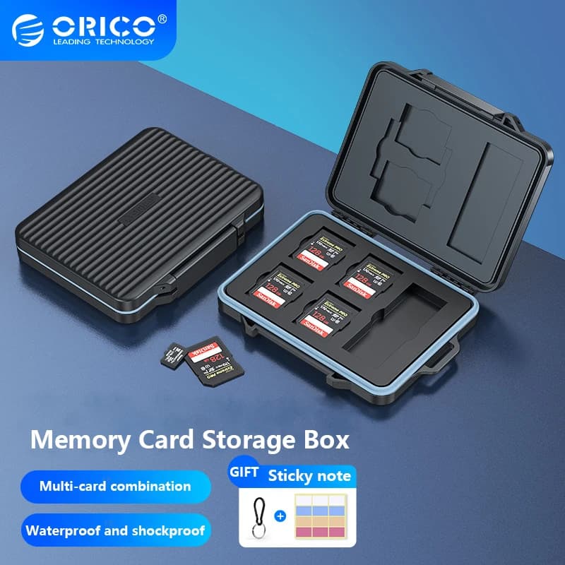 ORICO SD/TF Memory Card Storage Case Weatherproof Shookproof Hard Drive Protector Organizer Container Box with Carabiner Label