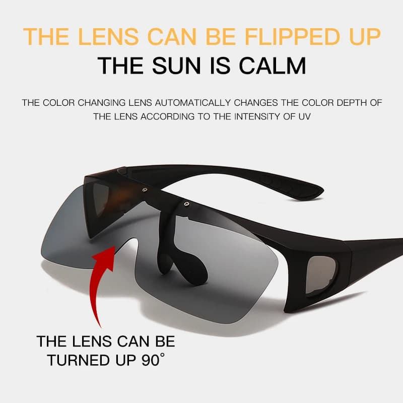 Cycling Photochromic Polarized Flip Up Sunglasses Men Outdoor UV400 Night Vision Driving Square Color Change Goggles