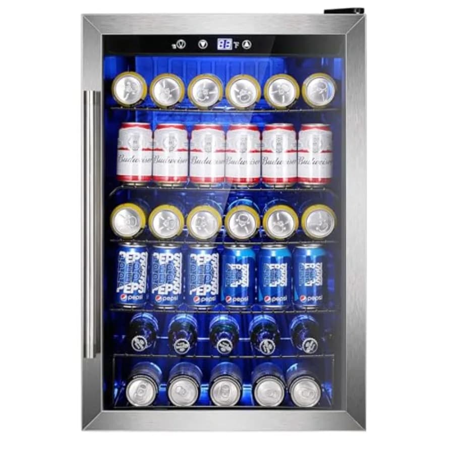 Frigorifero Cantinetta Vino da 37 Bottiglie, Frigo Indipendente con Porta in Vetro Reversibile in Acciaio Inox, Frigorifero per Bevande da 145 Lattine, Compressore Silenzioso