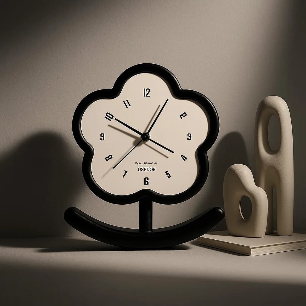 Simpatico Orologio a Pendolo in Legno con Motivi Floreali e Cartoni Animati - Ornamento Silenzioso da Scrivania per Soggiorno e Camera da Letto