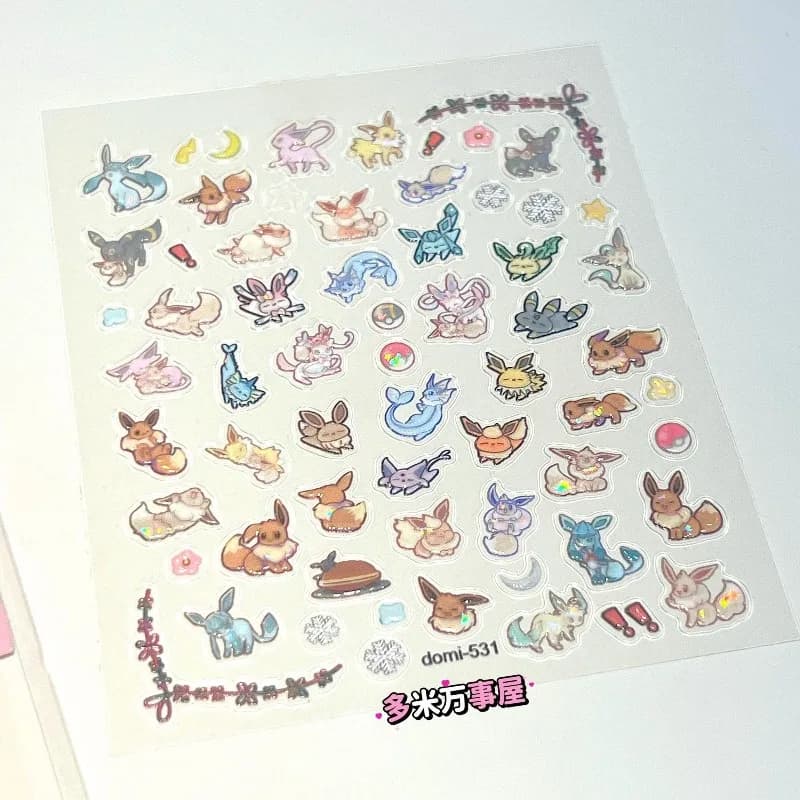 Adesivi per Unghie Olografici Kawaii Giapponesi Pokemon Eevee Evolutions, Decorazioni Fai-da-Te per Diari, Guka, Scrapbooking, Regalo