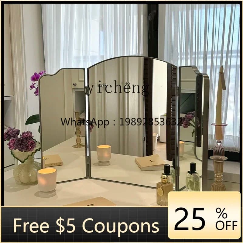 Specchio da bagno triplo in acciaio inossidabile pieghevole pieghevole feng shui specchio da tavolo specchio cosmetico decorazione a parete