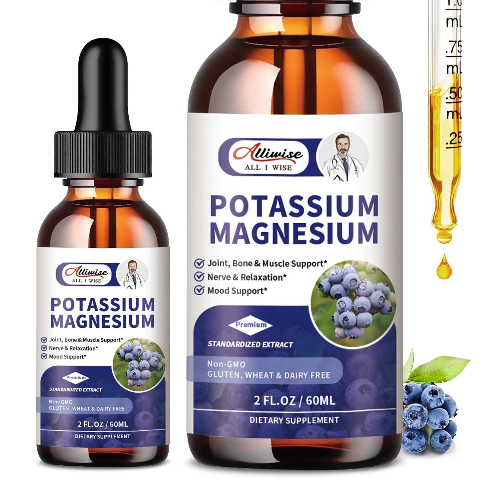 Potassium and Magnesium Liquid Supplement Calm with Calcium and Vitamin D3 for Leg Cramps, Bone and Immunitarian Support