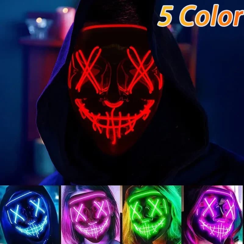 Maschera di Halloween a LED che si illumina al buio Copertura per il viso del terrore spaventoso Urlo luminoso Costume illuminato per la festa di carnevale degli uomini