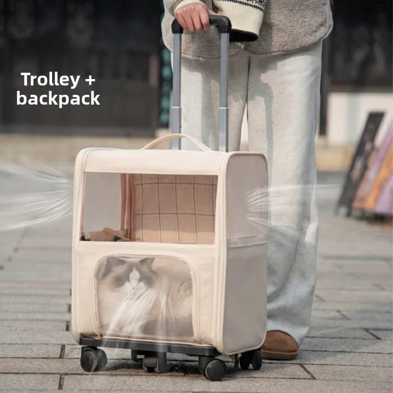 Portable Breathable Cat Carrier Foldable Detachable Pet Trolley Bag Large Capacity Rolling Crate for Travel Lightweight Suitcase