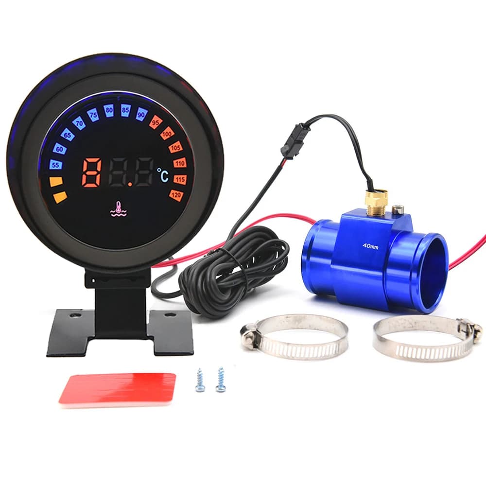 Indicatore di temperatura dell'acqua da 52 mm con sensore Adattatore per misuratore di temperatura dell'acqua Radiatore per tubo comune 26-40 mm per auto diesel a benzina 12V24V