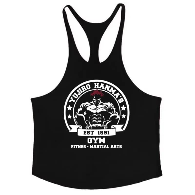 Canotta Stringer Y-Back in Cotone Yujiro Hanma per Palestra, Fitness, Bodybuilding, Abbigliamento Sportivo da Allenamento per Uomo