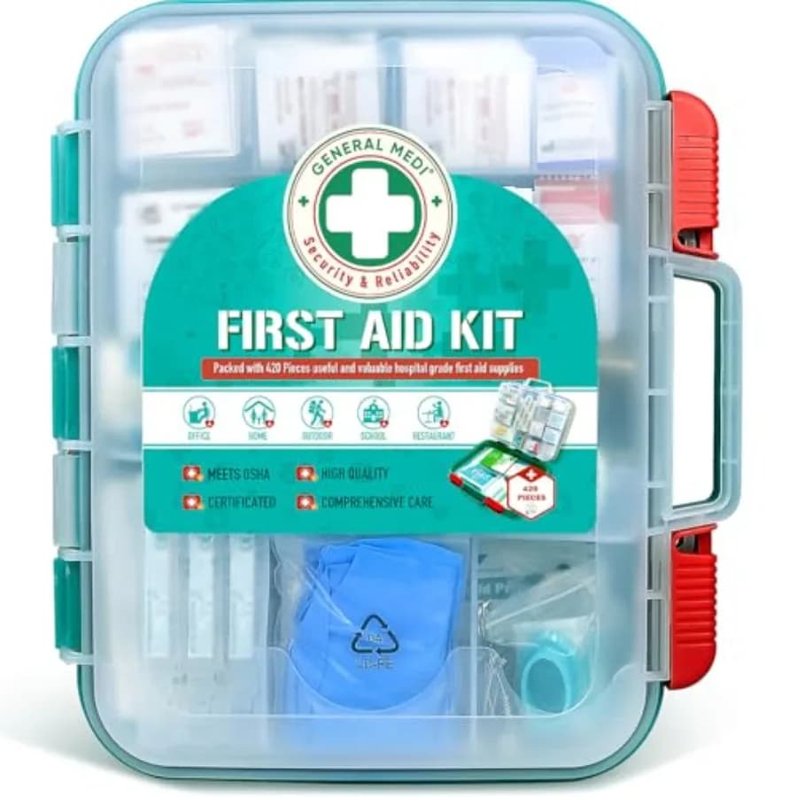 Kit di Pronto Soccorso Professionale General Medi - Cassetta di Pronto Soccorso Rigida - Contiene Strumenti Medici Premium per Viaggi, Casa, Ufficio, Veicoli