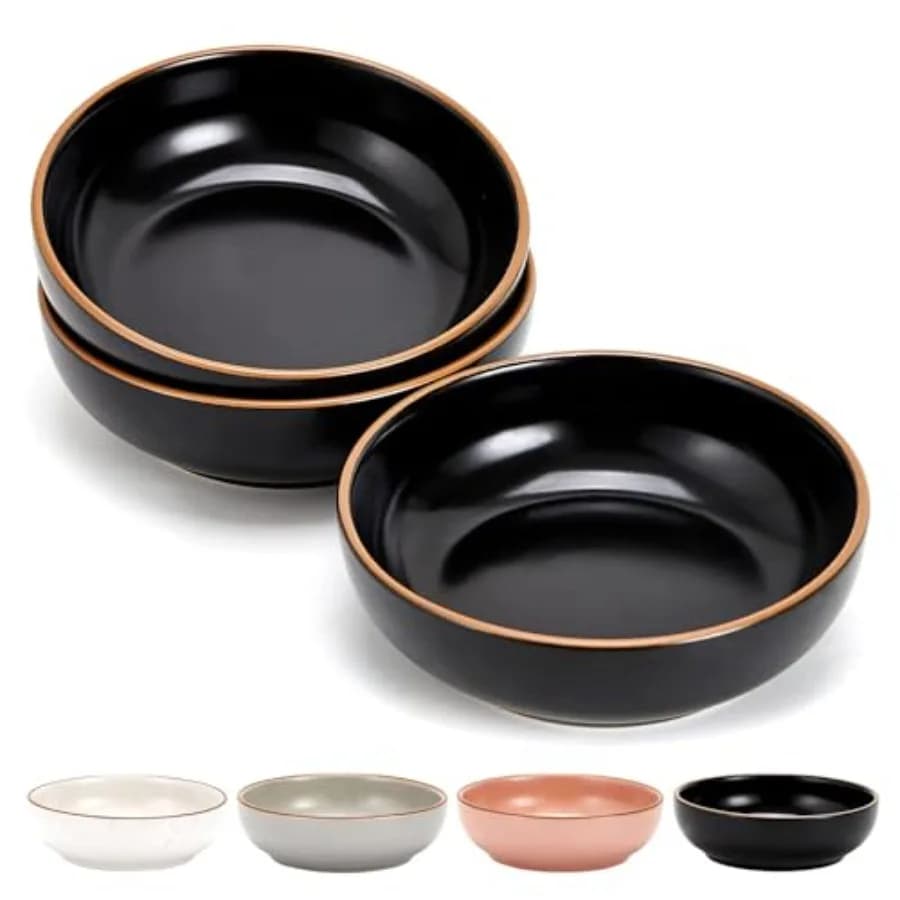 Ceramic Cat Bowls, Howise Pet Bowl Cat Dishes for Food and Water, 5.3 in Puppy Food Bowl 3 Pack Cat Food Bowl Set, Matte Black