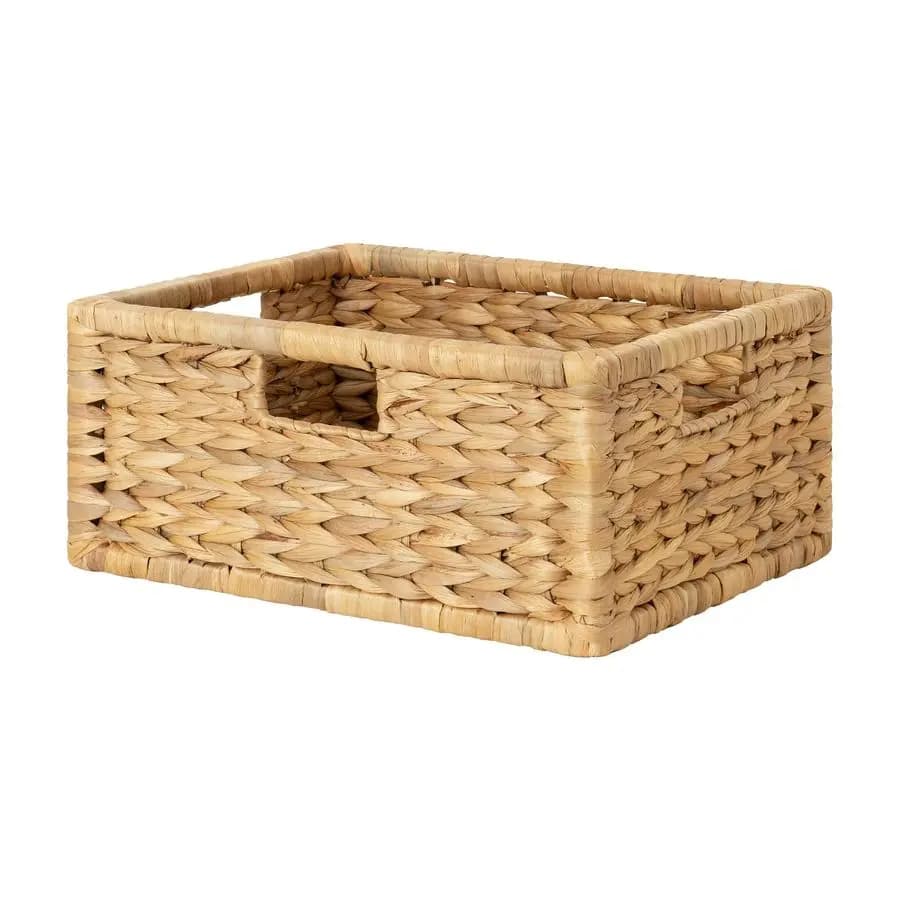 Large wicker basket for organizing, pantry organizer with wooden frame, water storage basket for shelves