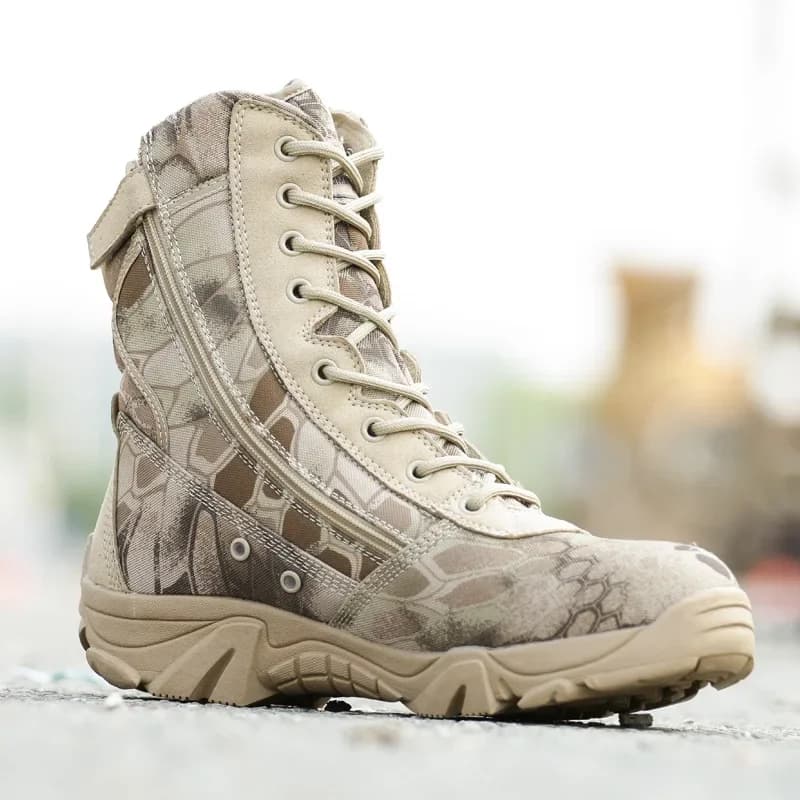 Stivali tattici da uomo autunno inverno stivali in pelle impermeabili Desert Safty scarpe da lavoro stivaletti da combattimento scarpe da trekking mimetiche