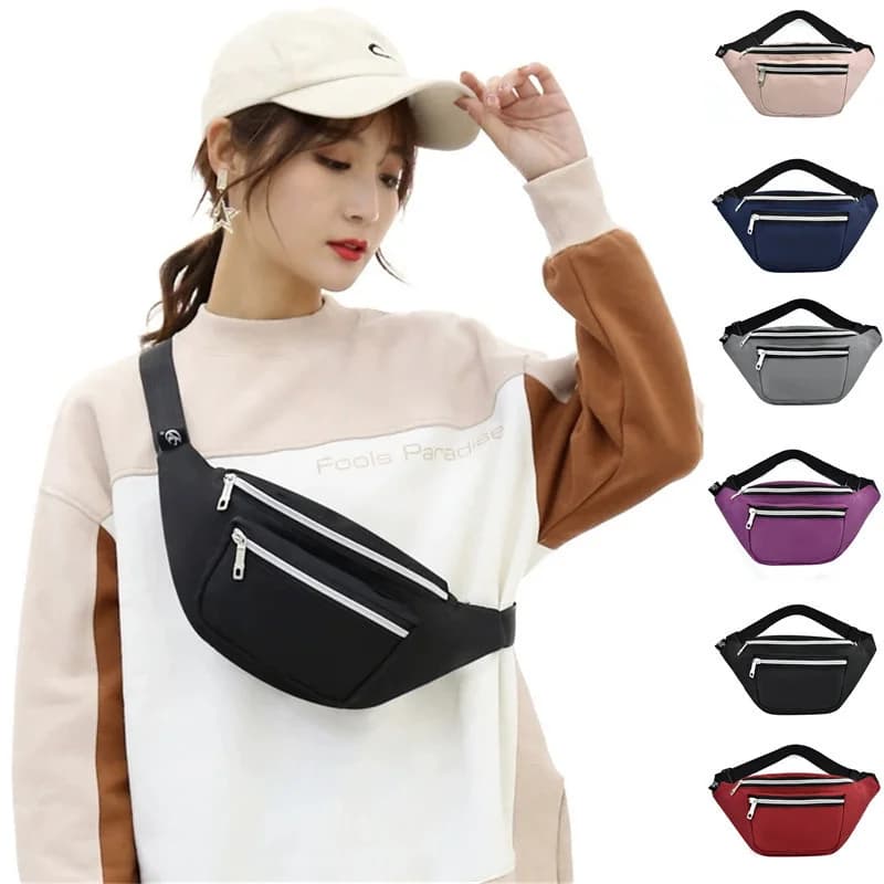 Marsupio moda donna uomo marsupio 2 cerniere cintura borse a tracolla impermeabile cellulare viaggio in spiaggia borsa sportiva all'aperto