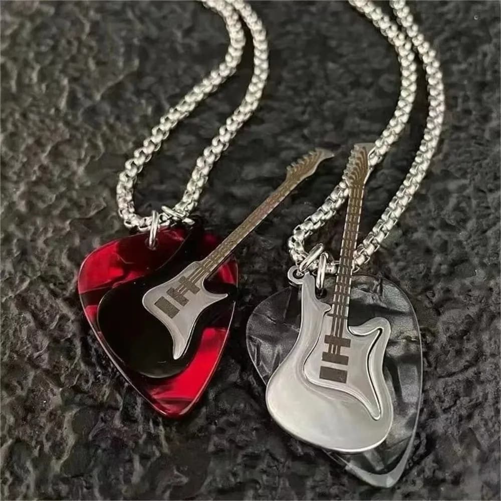 Collar Hombre Guitar Pick Pendent Necklace Stainless Steel Hip-Hop Jewelry Gift Unisex Chain Collier Accessories For Women Men