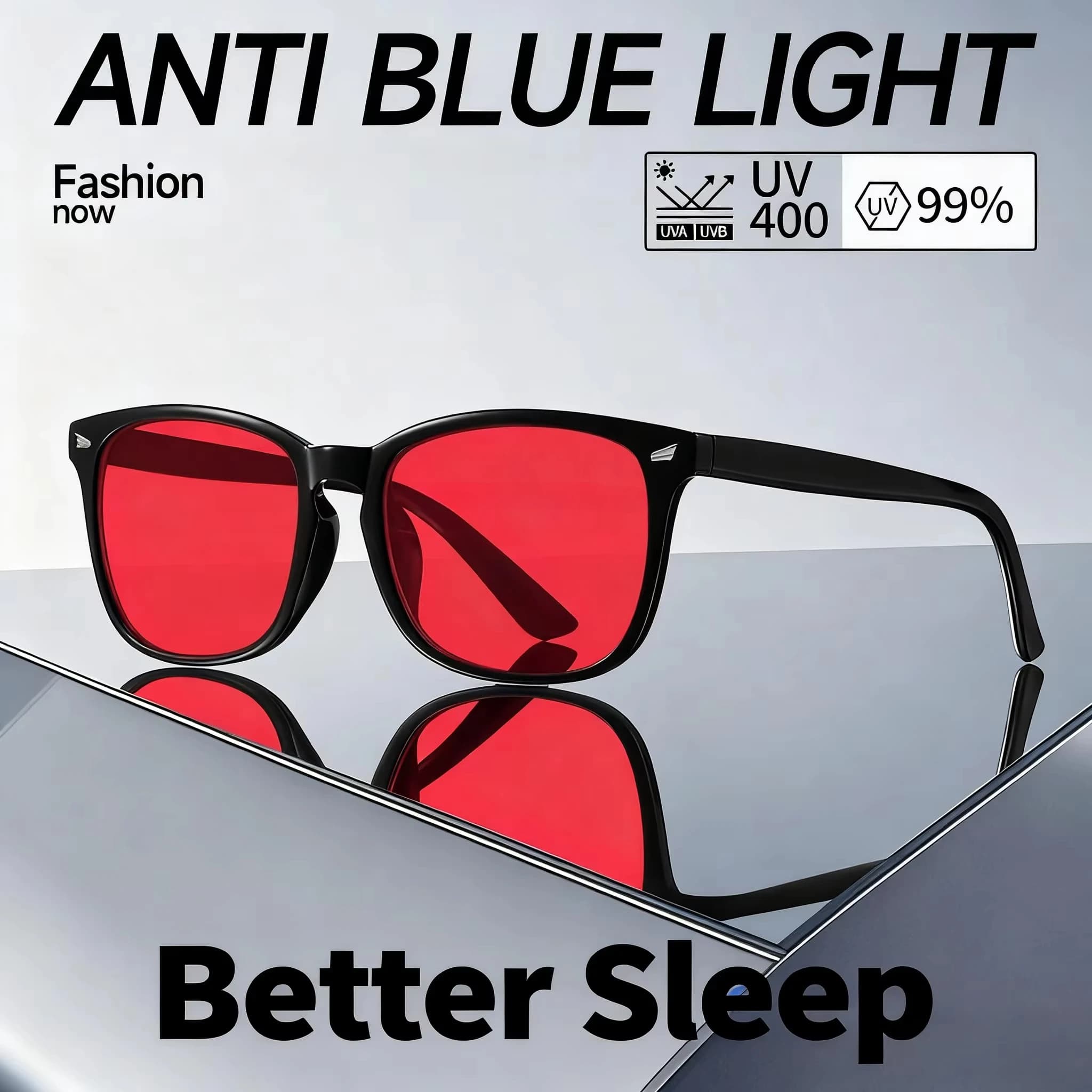 Blue Anti Light Glasses for Women, Sleeping Glasses with Red Lenses for Computer and Gaming, Reduce Eye Effect
