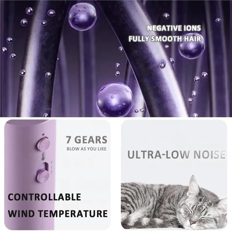 Hairdryer for Dogs AT14 with Spina EU, High Power, Negative Ions, Silent, Quick Drying Brush, Portable to Hang at the Collo