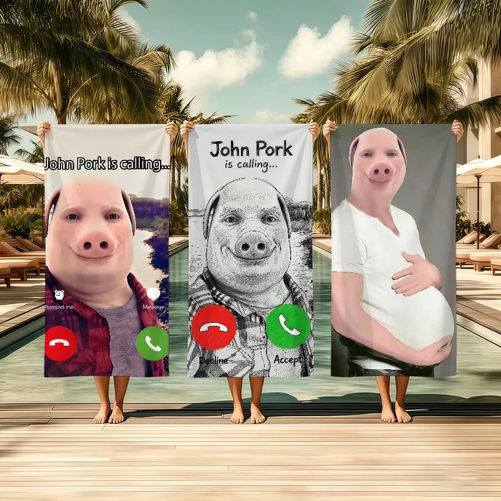 J-JohnS P-PorkS Is Calling Towel Textile Bathrobe Beach Quick-Drying Lightweight Portable Camping Swim Pool Travel