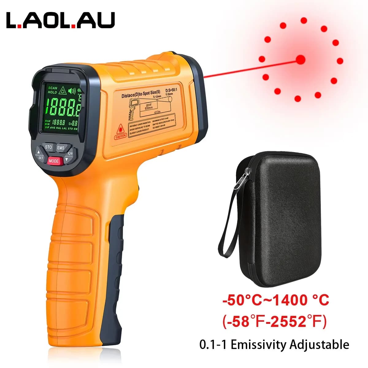 DT1000 DT1600 Termometro a infrarossi professionale 13 punti laser Pirometro digitale senza contatto Pistola a temperatura IR Allarme ad alta temperatura