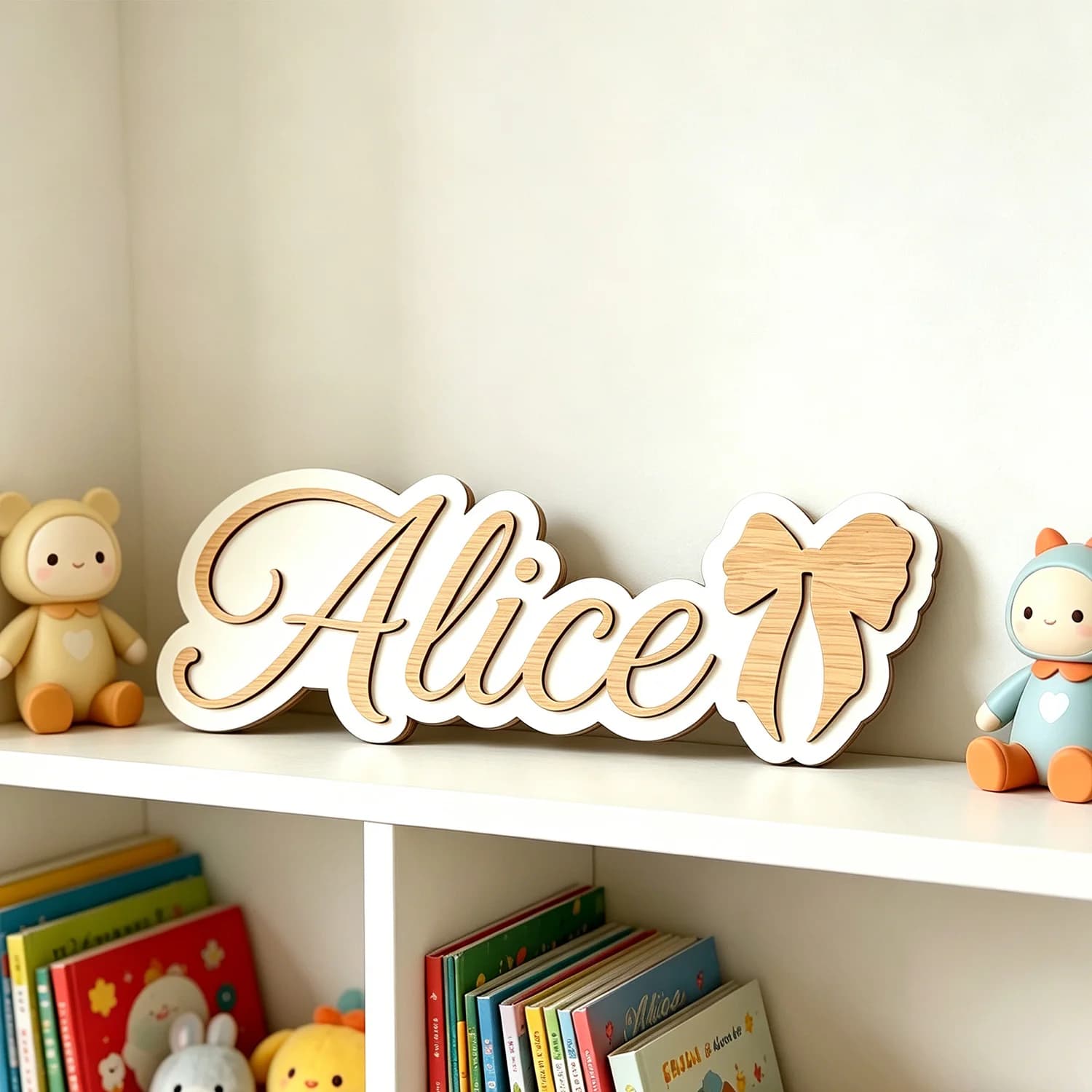 1pc Custom Bow Accent Wooden Name Sign Personalized Script Text Tabletop Wall Home Bedroom Decor Plaque