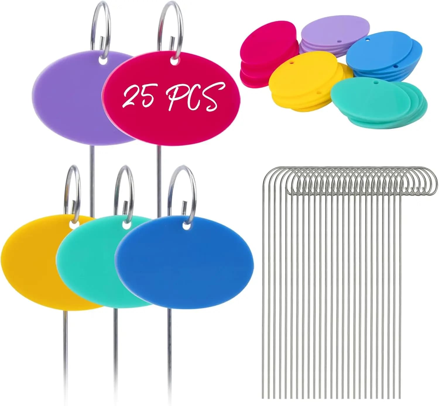 25 Etichette per Piante da Giardino con Pennarello, Picchetti Identificativi per Piante da Esterno per Fiori, Erbe, Semi, Multicolore