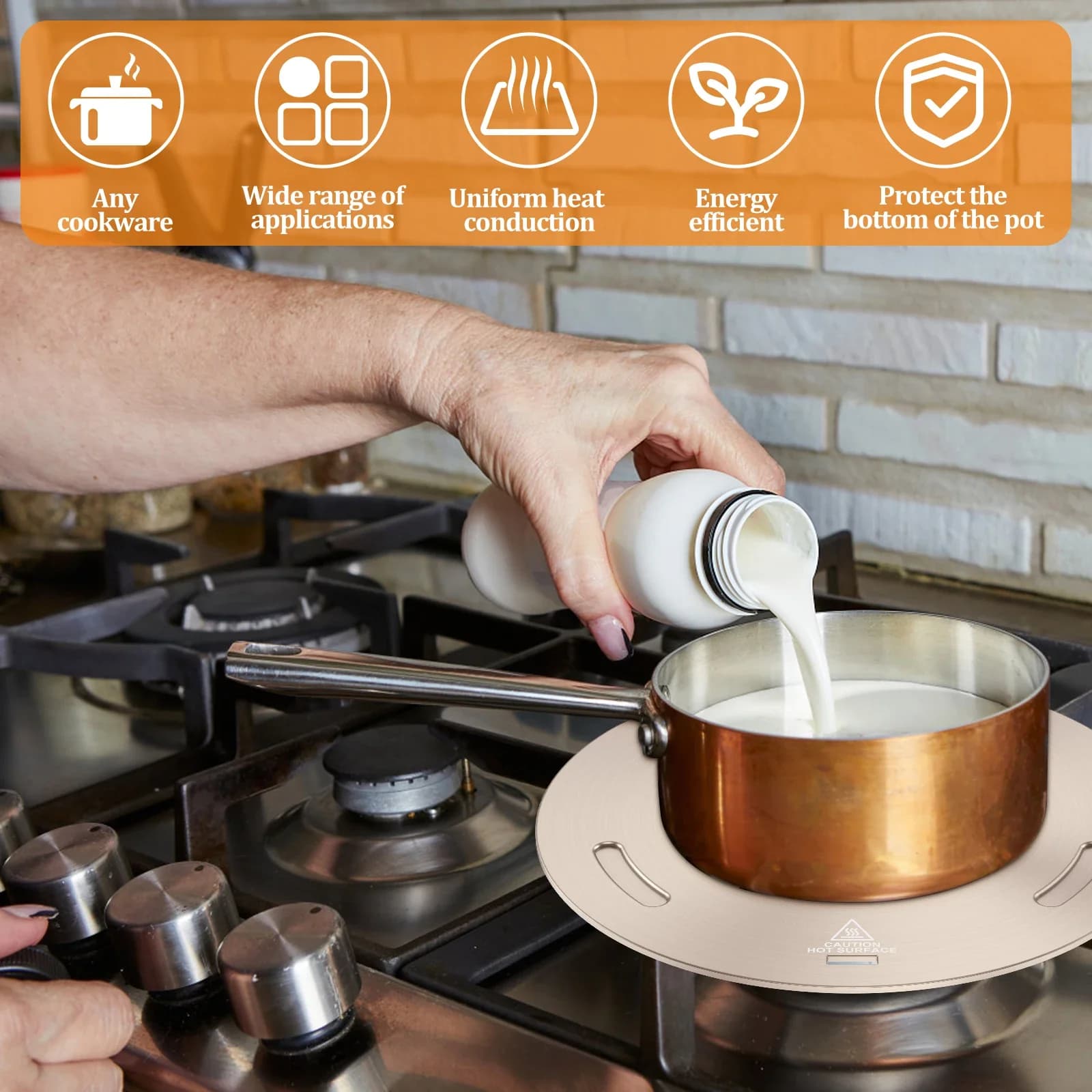 Stainless Steel Heat Conduction Plate for Gas Stove Portable Heat Diffuser with Removable Handle Induction Adapter Plate