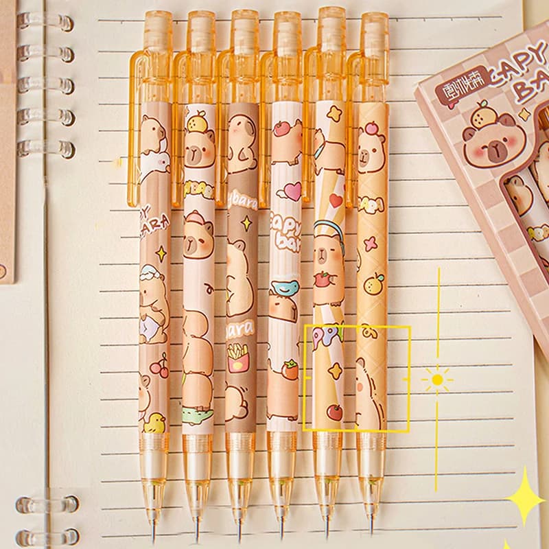 6pcs Cute Mechanical Pencil With Eraser Constantly Writing School Supplies Aesthetic Stationery