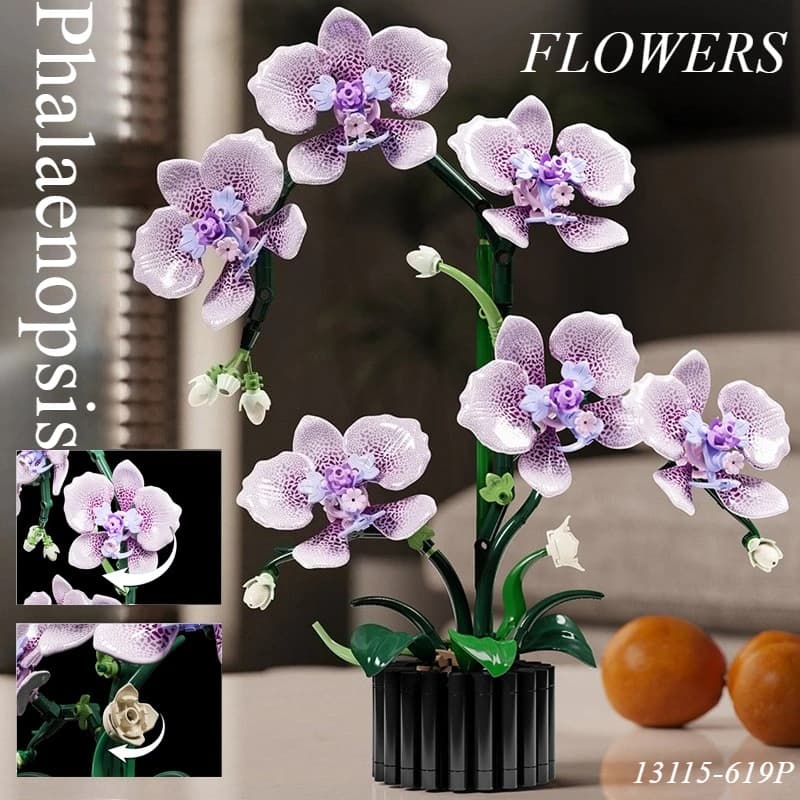 619PCS Phalaenopsis Building Blocks Flowers Orchid Potted Plants Simulation Model Home Decor Kids Puzzle Toy Girls Birthday Gift