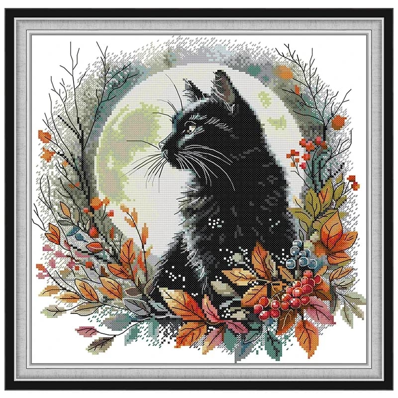 Autumn Night Cat and Owl Patterns Counted Cross Stitch Set 11CT 14CT 16CT Stamped DMC Cross-stitch Kit Embroidery Needlework