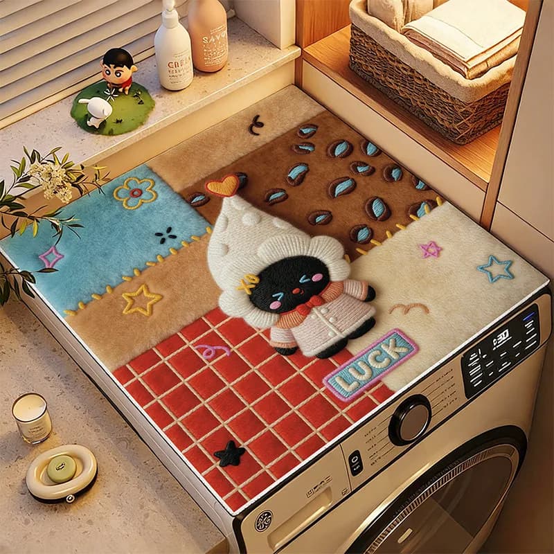 VIKAMA Ins Retro Patchwork Black Cat Washing Machine Cover Pad Anti-Slip Drum Washing Machine Dust Pad Home Decoration