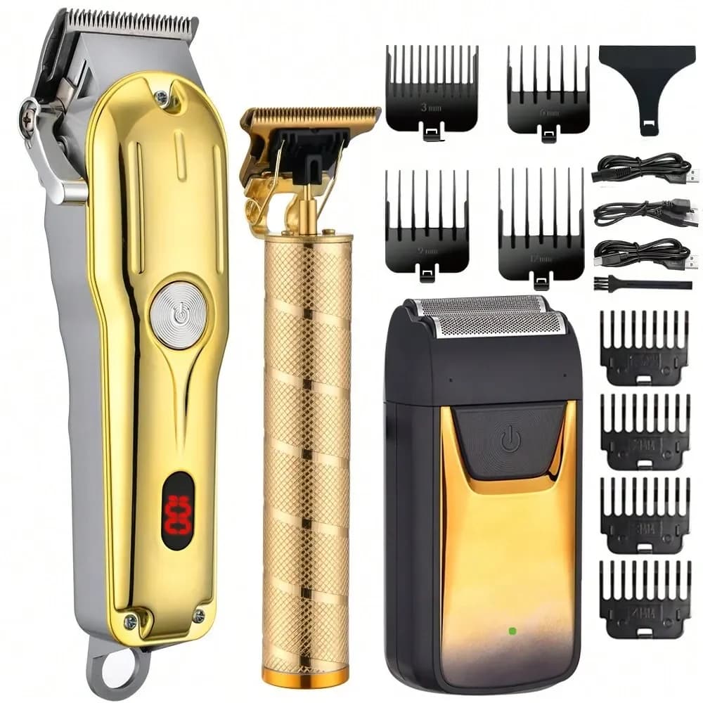 Set Professionale per Taglio Capelli, Rasoio Elettrico Ricaricabile USB, Regolabarba di Precisione, Set Macchina per Taglio Barbiere, Senza Fili