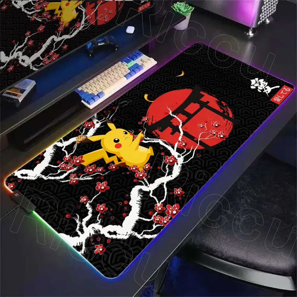 Cherry Blossom Pikachu Anime RGB Mouse Pad Kawaii P-Pokemon Grande tappetino da tavolo per laptop Mousepad Tastiera antiscivolo Tappetino da gioco Tappeto