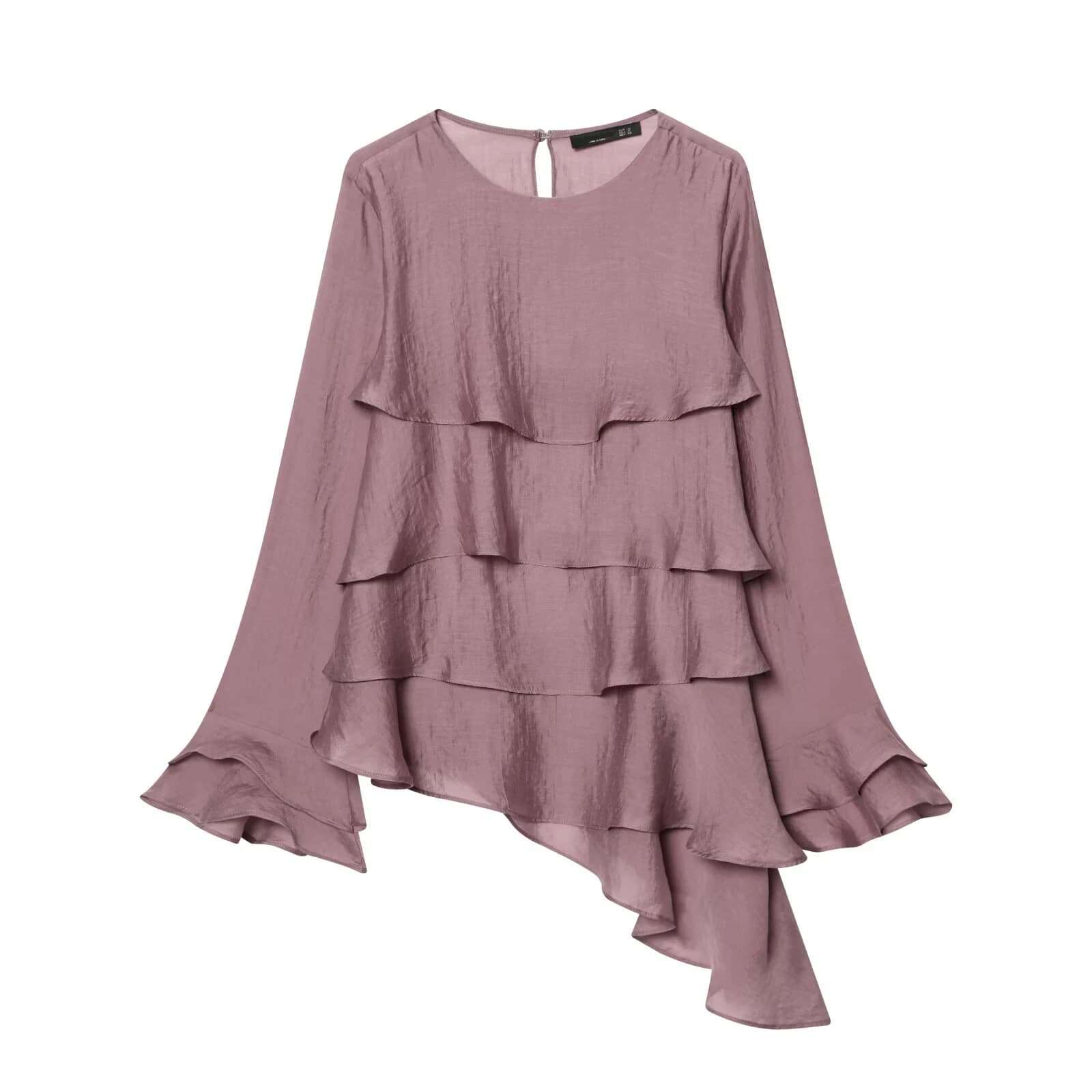 Camicetta da donna elegante primaverile con volant, maniche a campana, a manica lunga, alla moda, stile fata