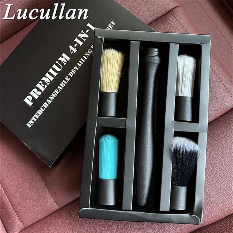 Lucullan Premium 4-In-1 Interchangeble Detailing Brush Set with 4 Different Removable Brush Heads