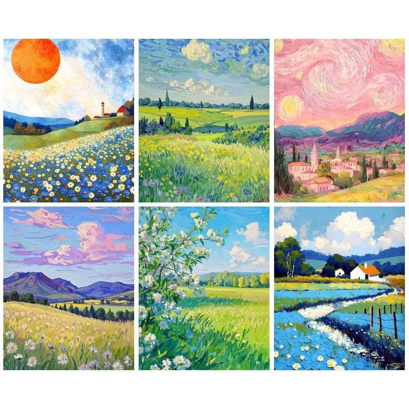 SDOYUNO Painting By Numbers Kit Spring Countryside Canvas Painting Landscape Acrylic Paint By Numbers Artwork Craft Kits Home De