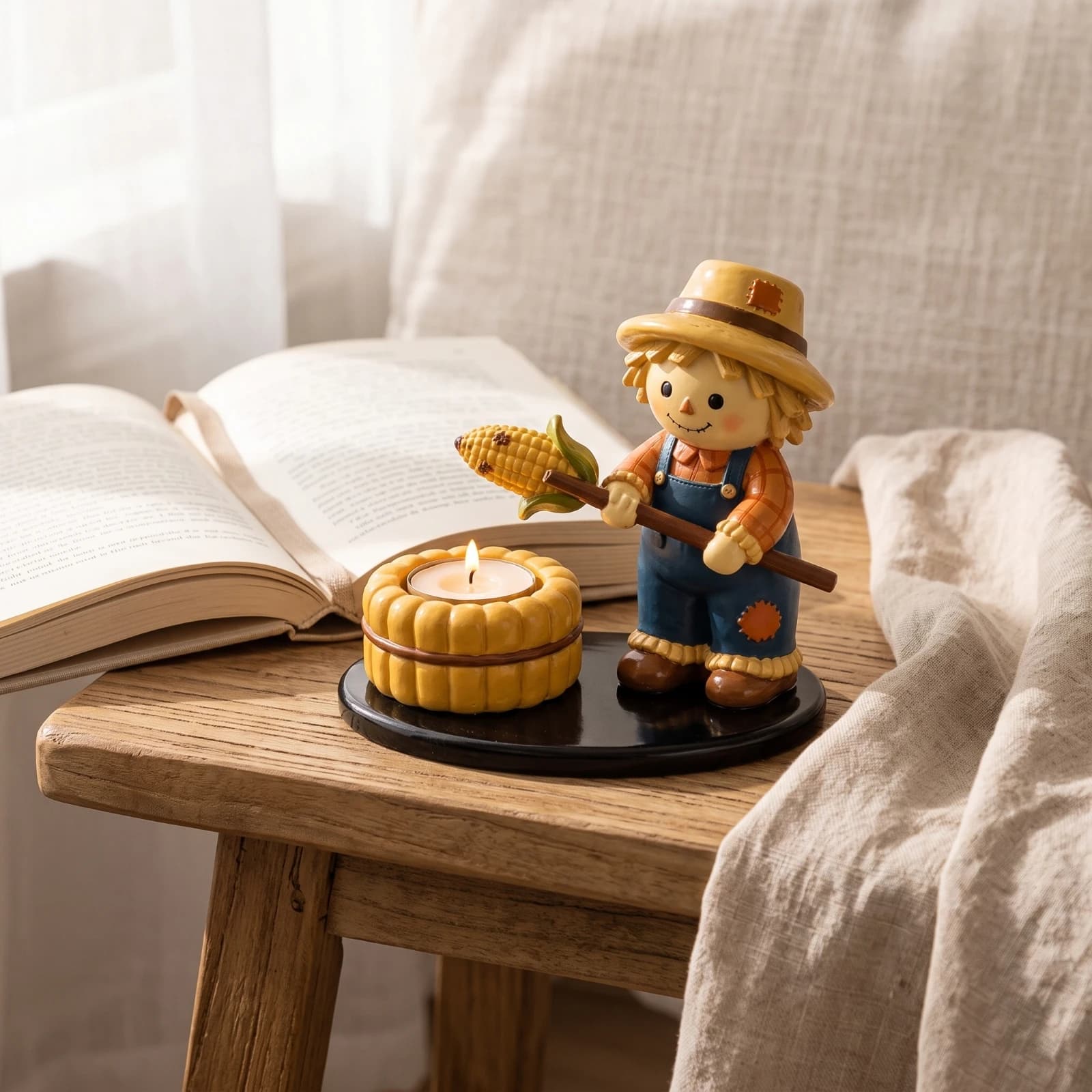 Tealight Holder Cozy Candle Holder with Figurine Tabletop Ornament Small Decor Compact for Mantel, Entry Table