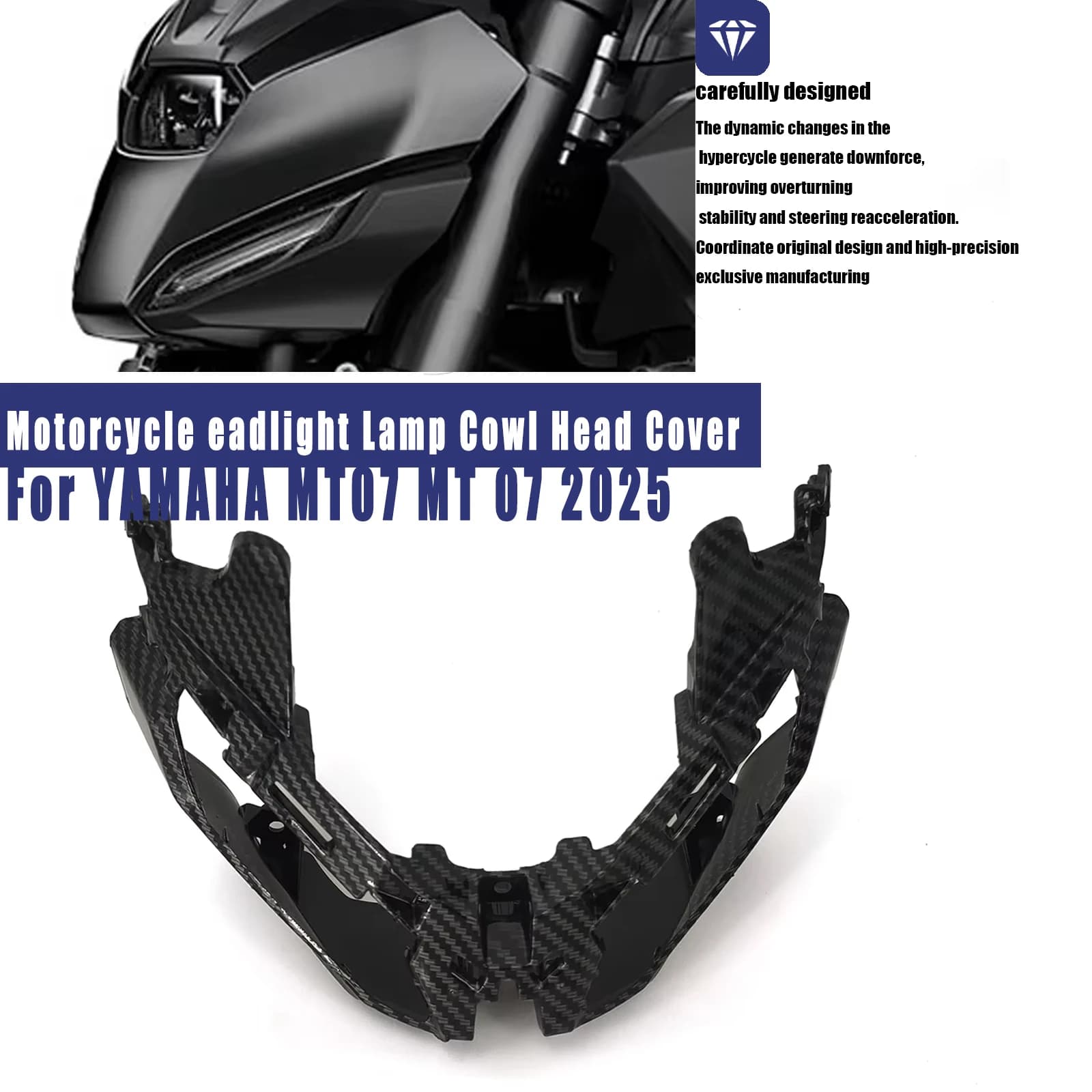 Motorcycle Accessories Headlight Lamp Cowl Head Cover For YAMAHA MT07 MT 07 2025 Plate Inner Fairing ABS Carbon Fiber