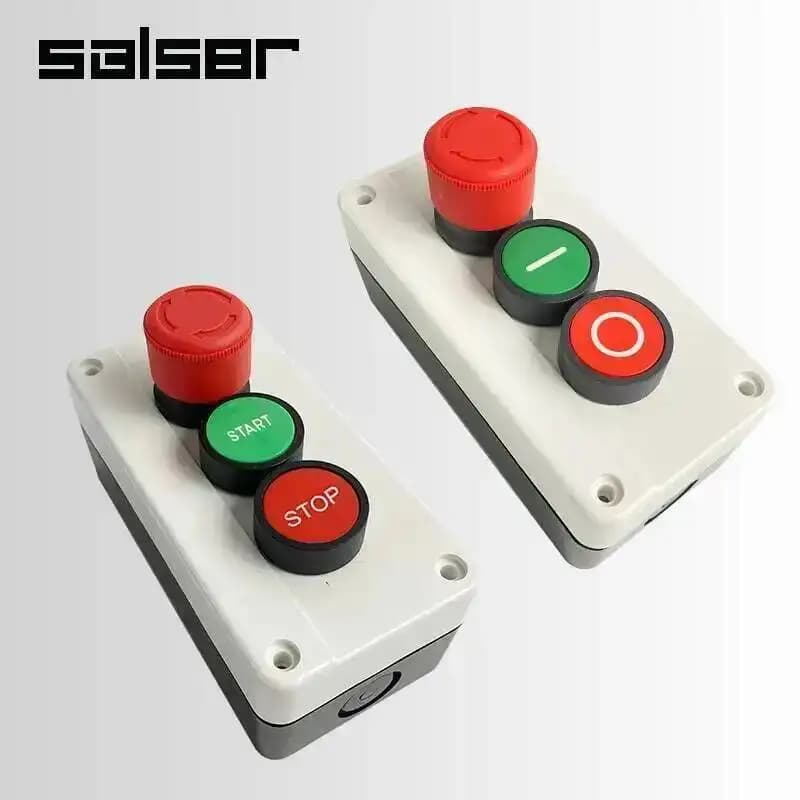Start Stop NC Arresto di emergenza NO Circuito elettrico di controllo rosso verde 600 V 10 A Interruttore a pulsante piatto OFF-ON-OFF