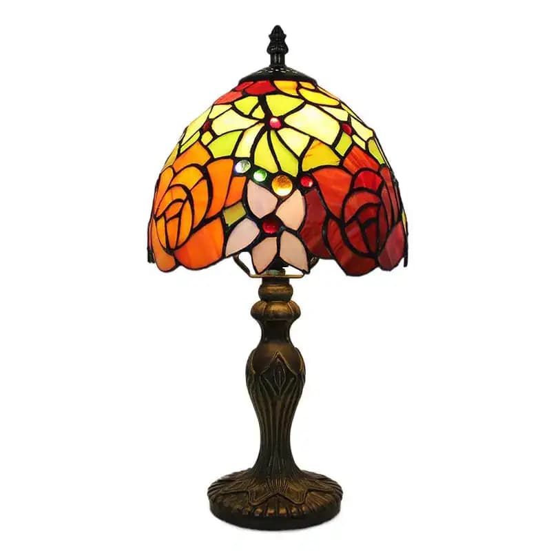 Tiffany Table Lamp with 8 Inch Colored Glass Light, Antique Table Light