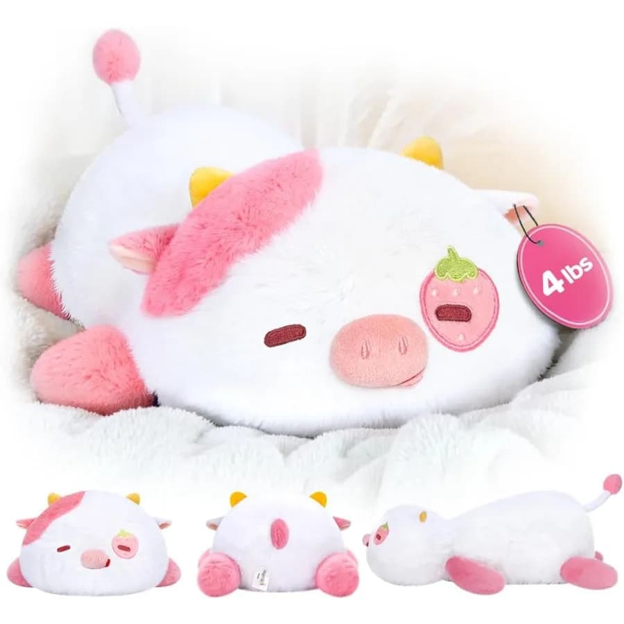 Peluche di mucca fragola ponderata 4,0 libbre Animale di peluche ponderato da 23 pollici per adulti Morbido cuscino di mucca rosa per alleviare l'ansia Bi