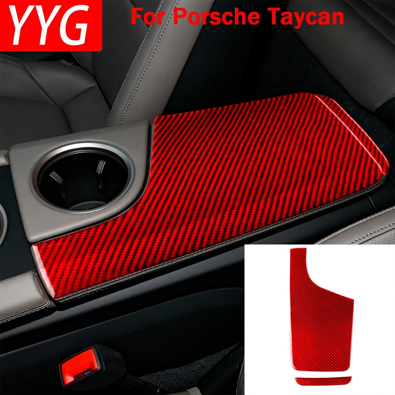 Adesivi in Fibra di Carbonio per Porsche Taycan 2019-2026, Accessori Interni per Scatola Bracciolo Centrale