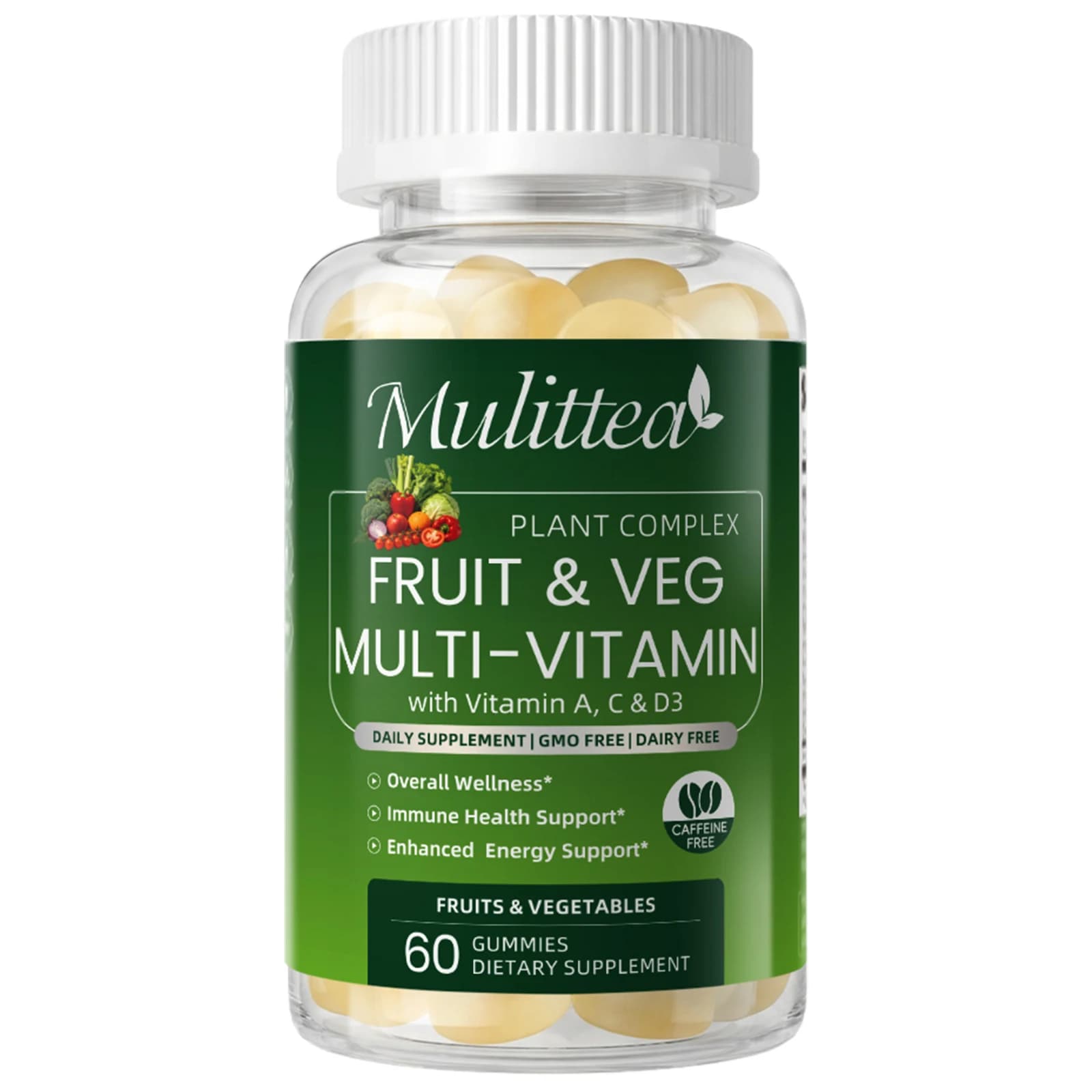 Mulittea Natural gumellas for fruit and vegetables Anti-Constipation Detoxification Daily fruit Helps digestion Supplement of multiple vitamins
